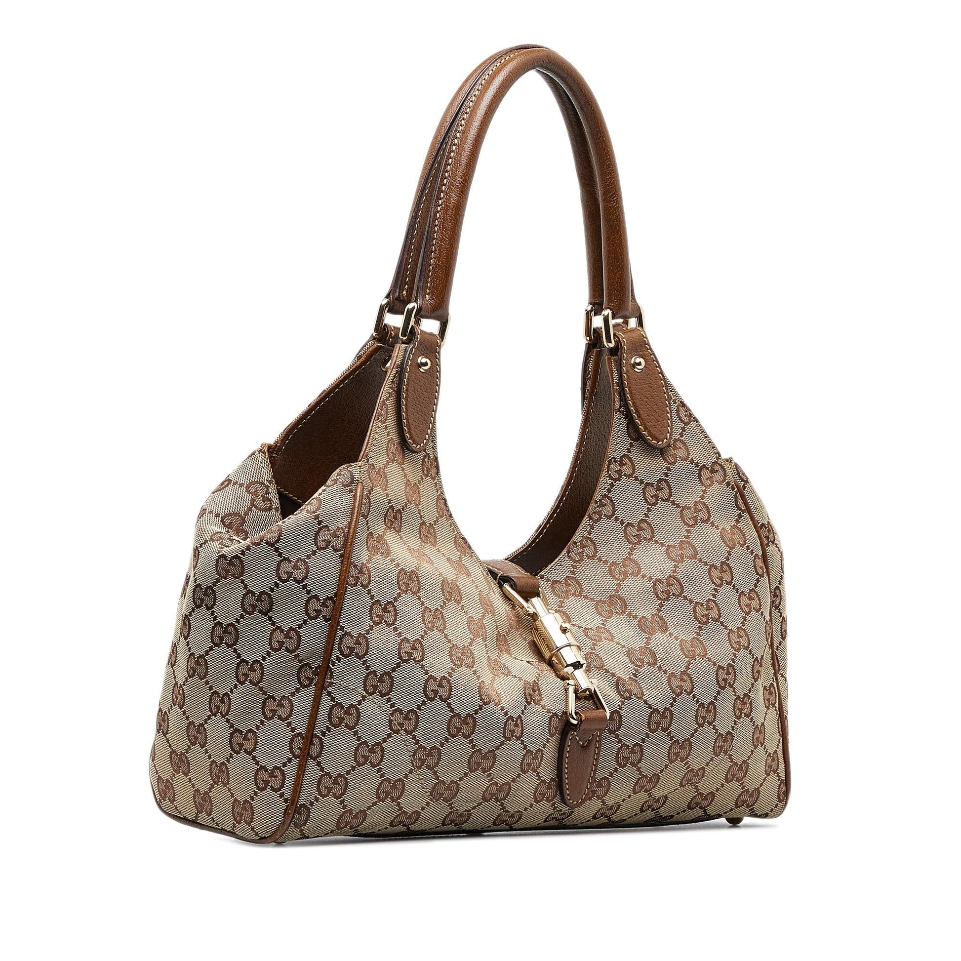 Gucci GG New Jackie SHG-tvpwSB Canvas Calf Brown Shoulder Bag