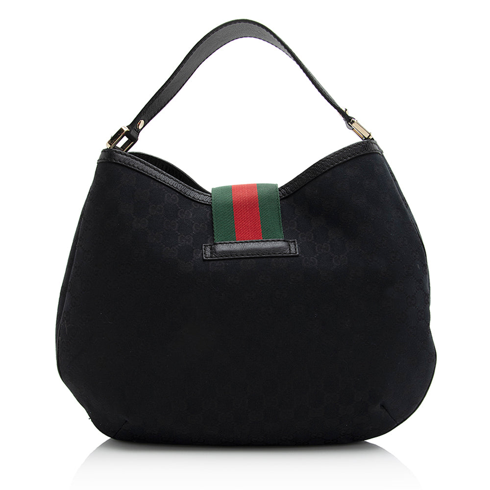 Gucci GG New Ladies Web SHF Leather Canvas Nylon Black Shoulder Bag