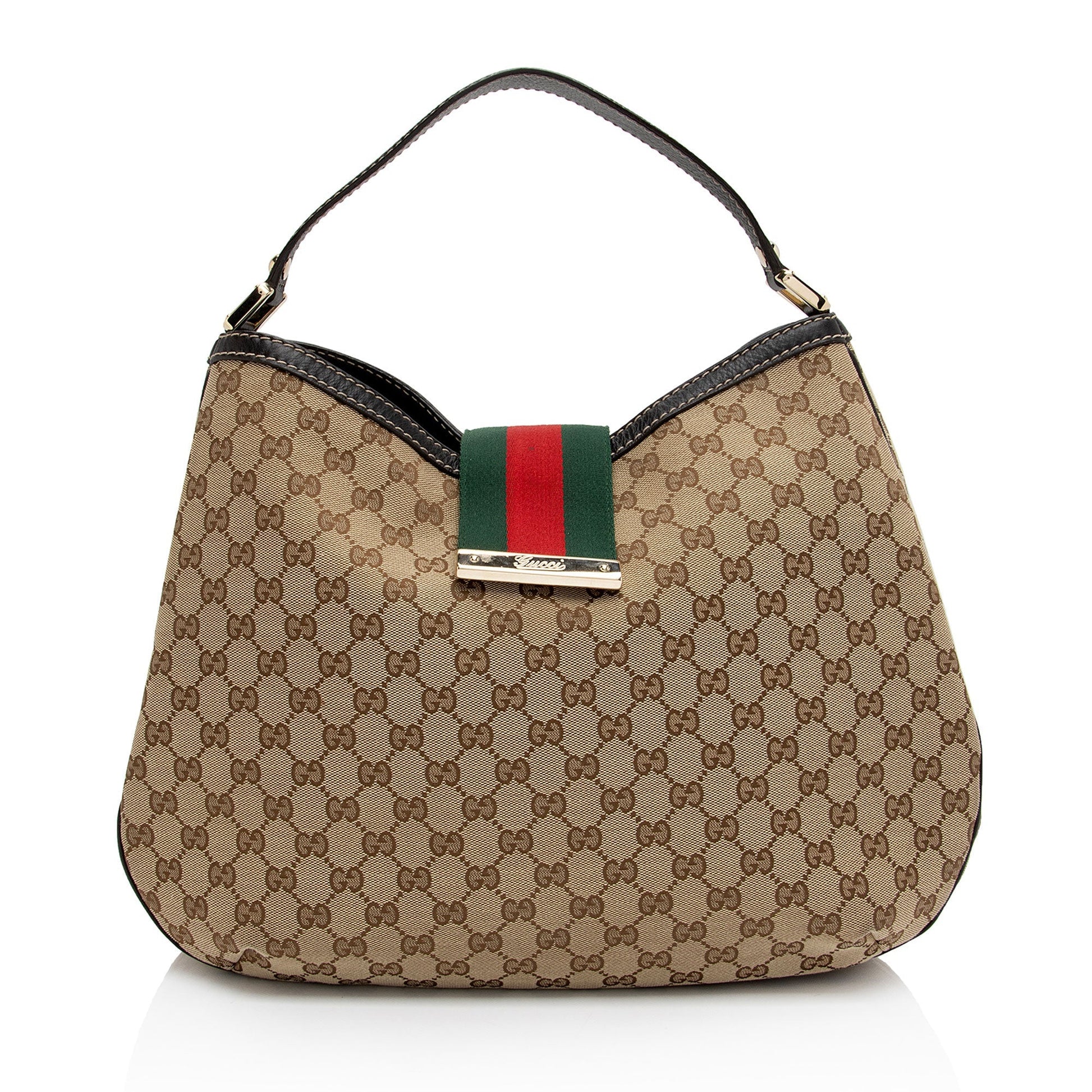 Gucci GG New Ladies Web SHF-AhPj8g Leather Canvas Nylon Brown Shoulder Bag