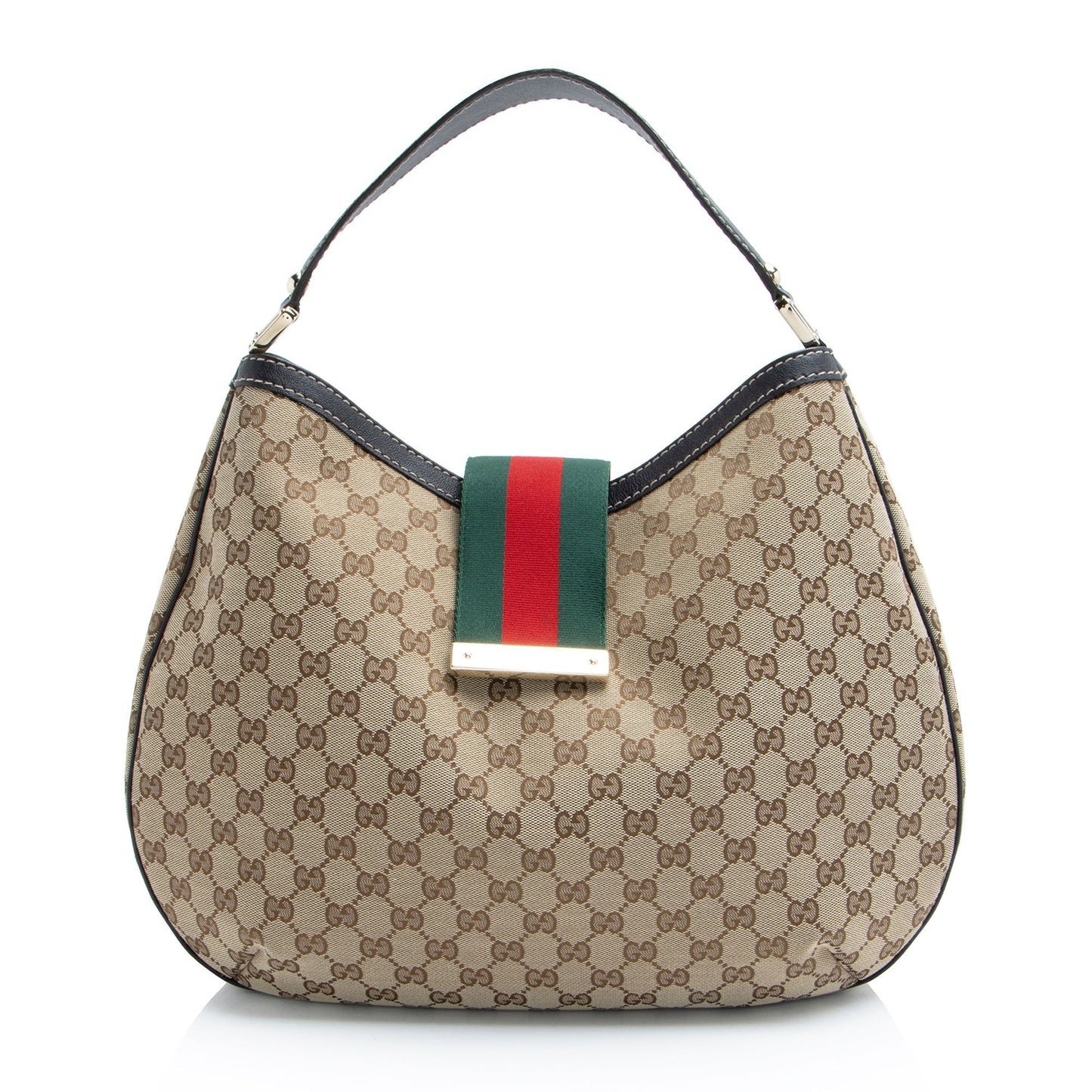 Gucci GG New Ladies Web SHF-KEb6Ji Leather Canvas Nylon Brown Shoulder Bag