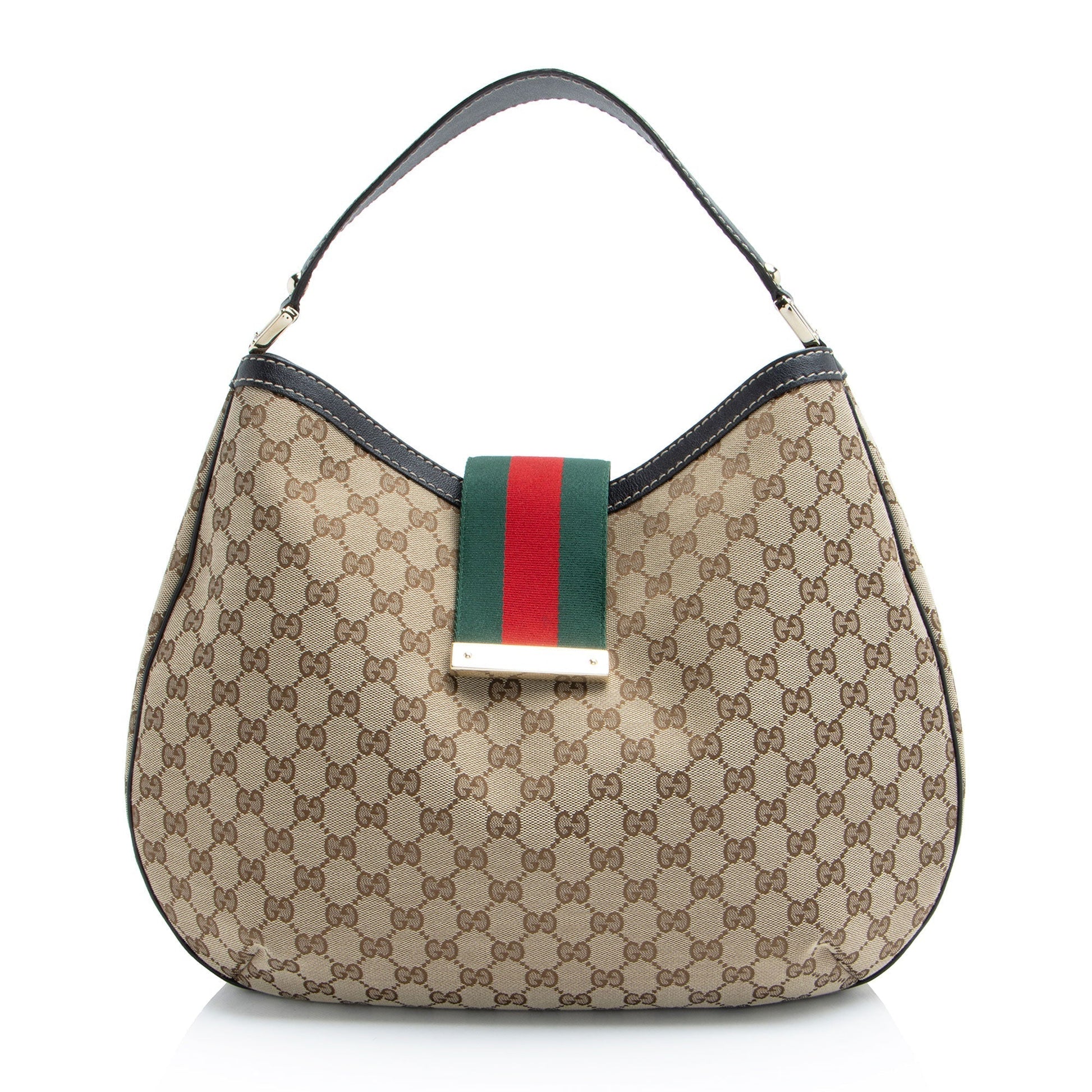 Gucci GG New Ladies Web SHF-KEb6Ji Leather Canvas Nylon Brown Shoulder Bag