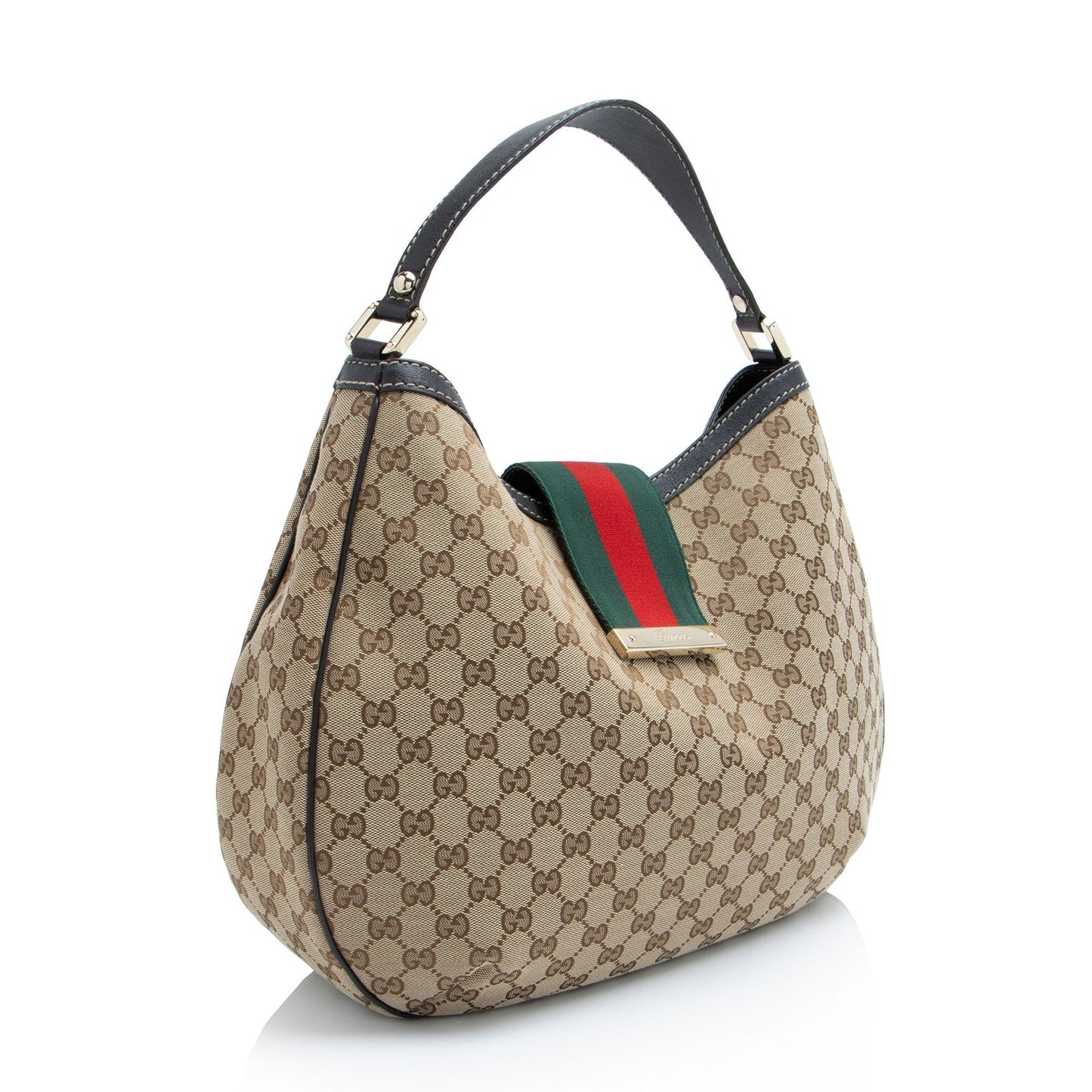 Gucci GG New Ladies Web SHF-KEb6Ji Leather Canvas Nylon Brown Shoulder Bag