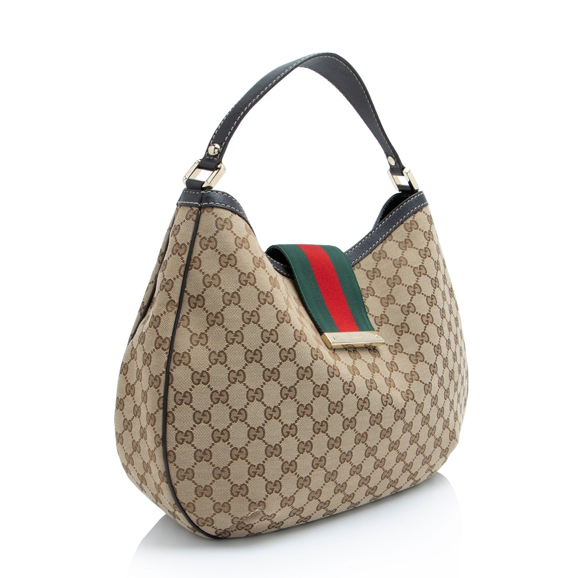Gucci GG New Ladies Web SHF-KEb6Ji Leather Canvas Nylon Brown Shoulder Bag