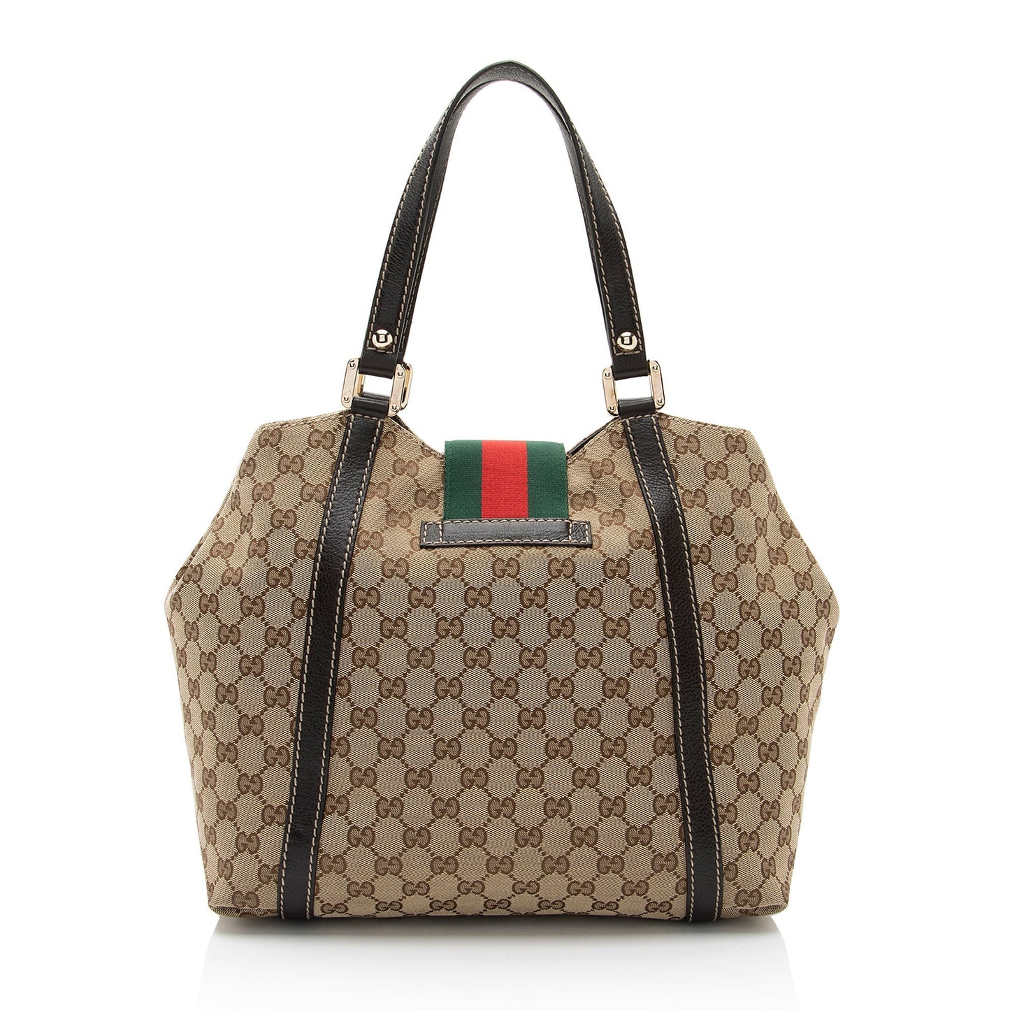 Gucci GG New Ladies Web SHF-eiujZp Leather Canvas Nylon Brown Tote Bag