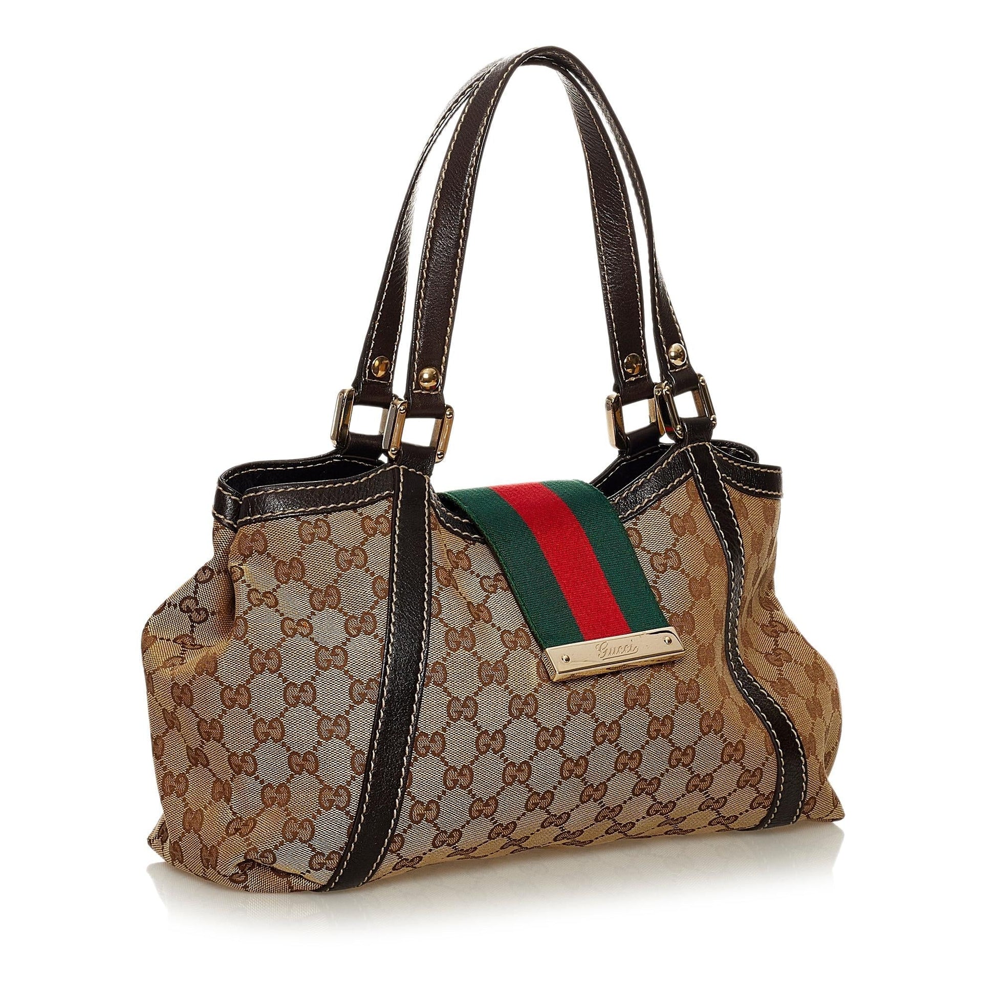 Gucci GG New Ladies Web SHG Canvas Brown Tote Bag