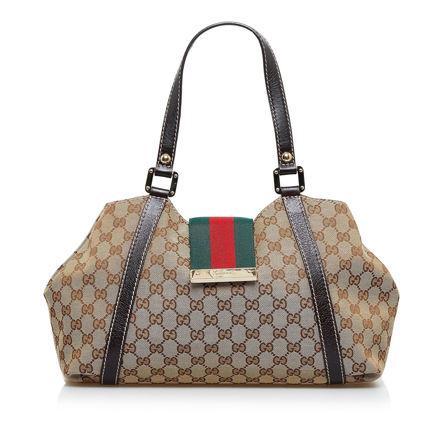 Gucci GG New Ladies Web SHG-nXYCc6 Canvas Calf Brown Tote Bag