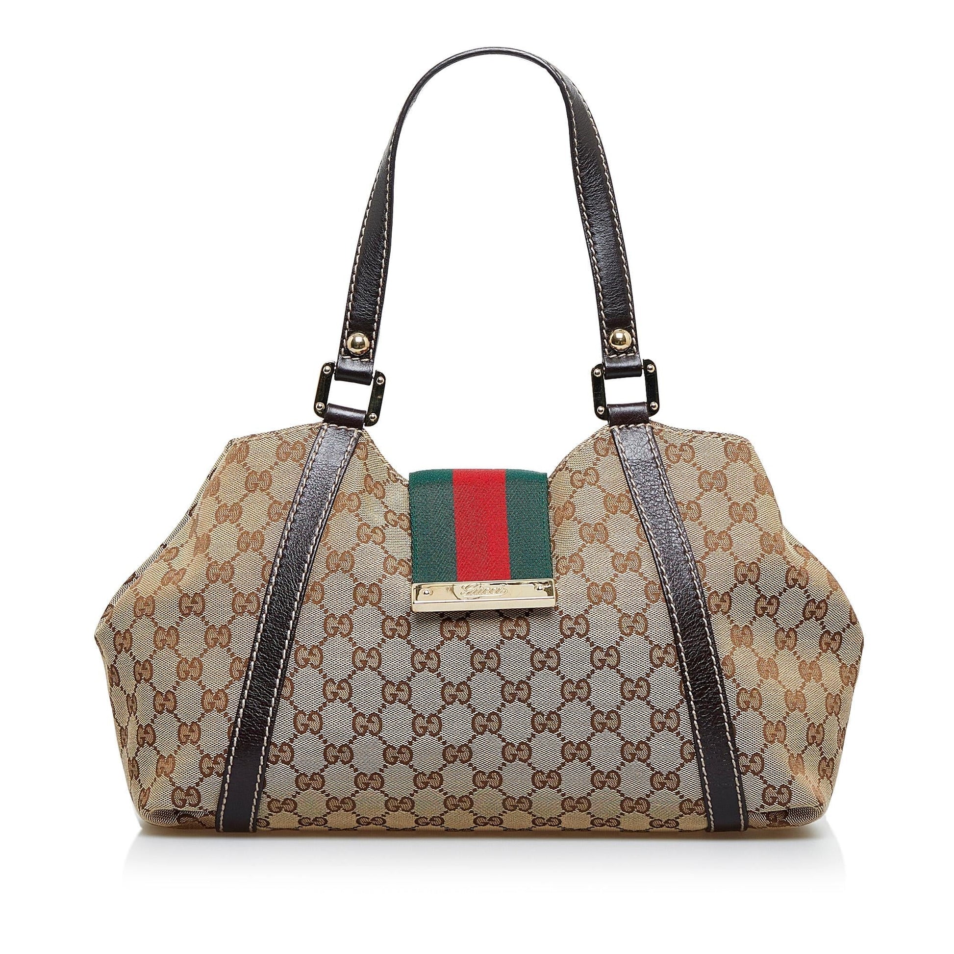 Gucci GG New Ladies Web SHG-nXYCc6 Canvas Calf Brown Tote Bag