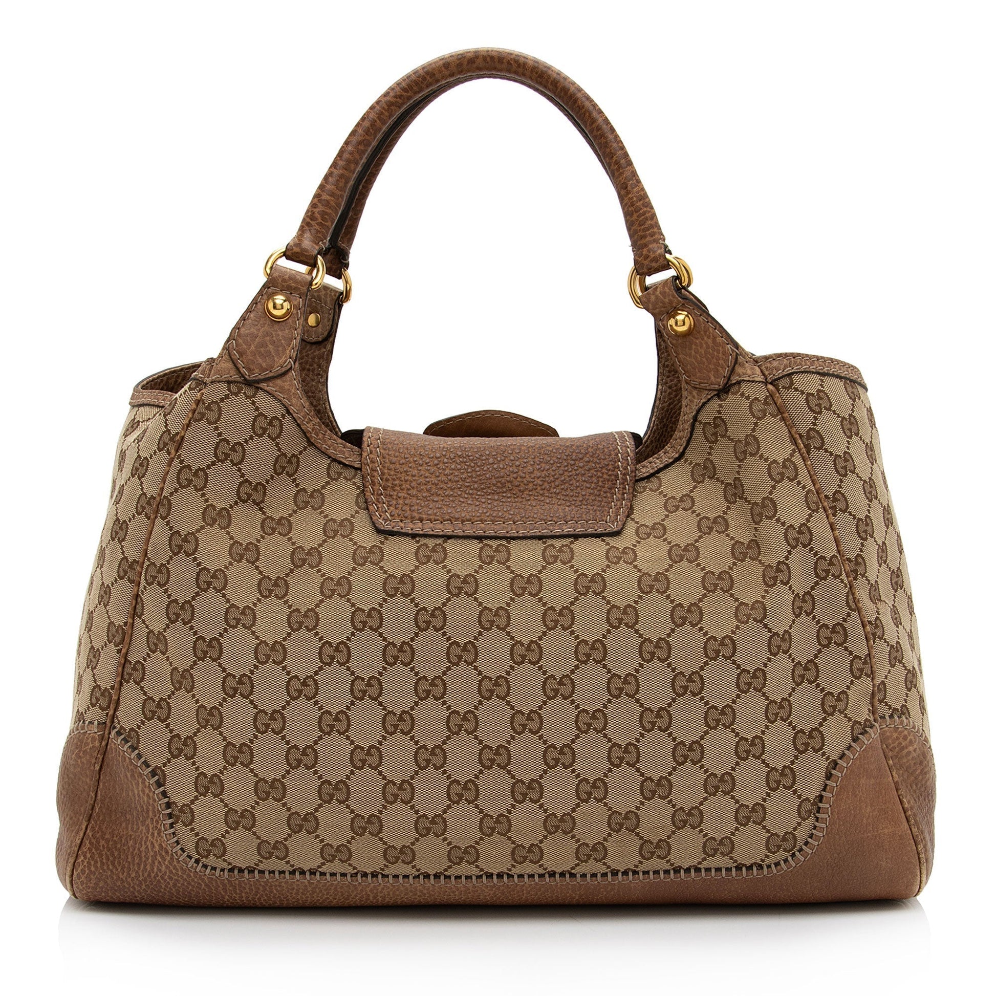 Gucci GG New Pelham SHF-SSf5gP Leather Canvas Brown Beige Tote Bag