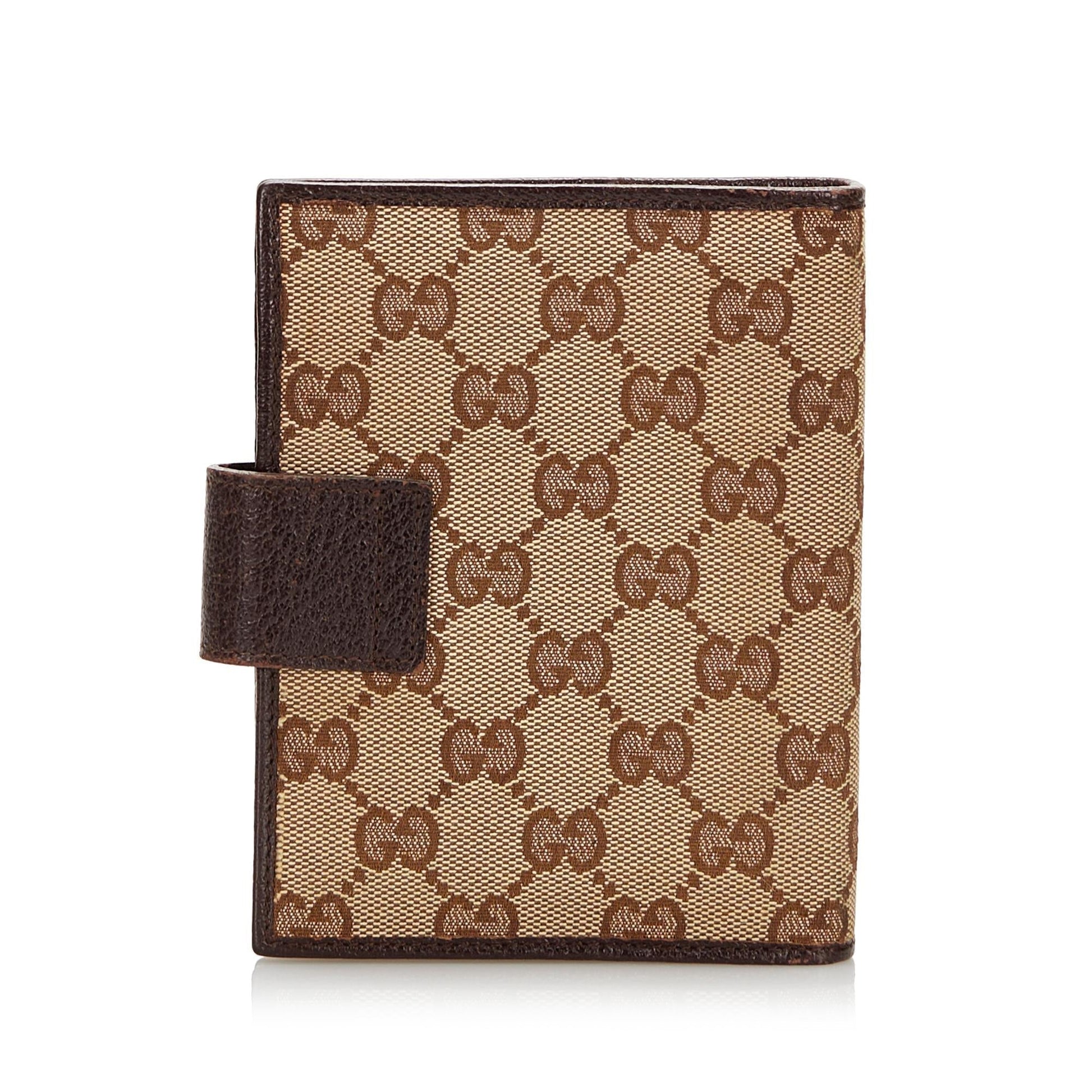Gucci GG Notebook Cover SHG Leather Canvas Brown Small Handbag