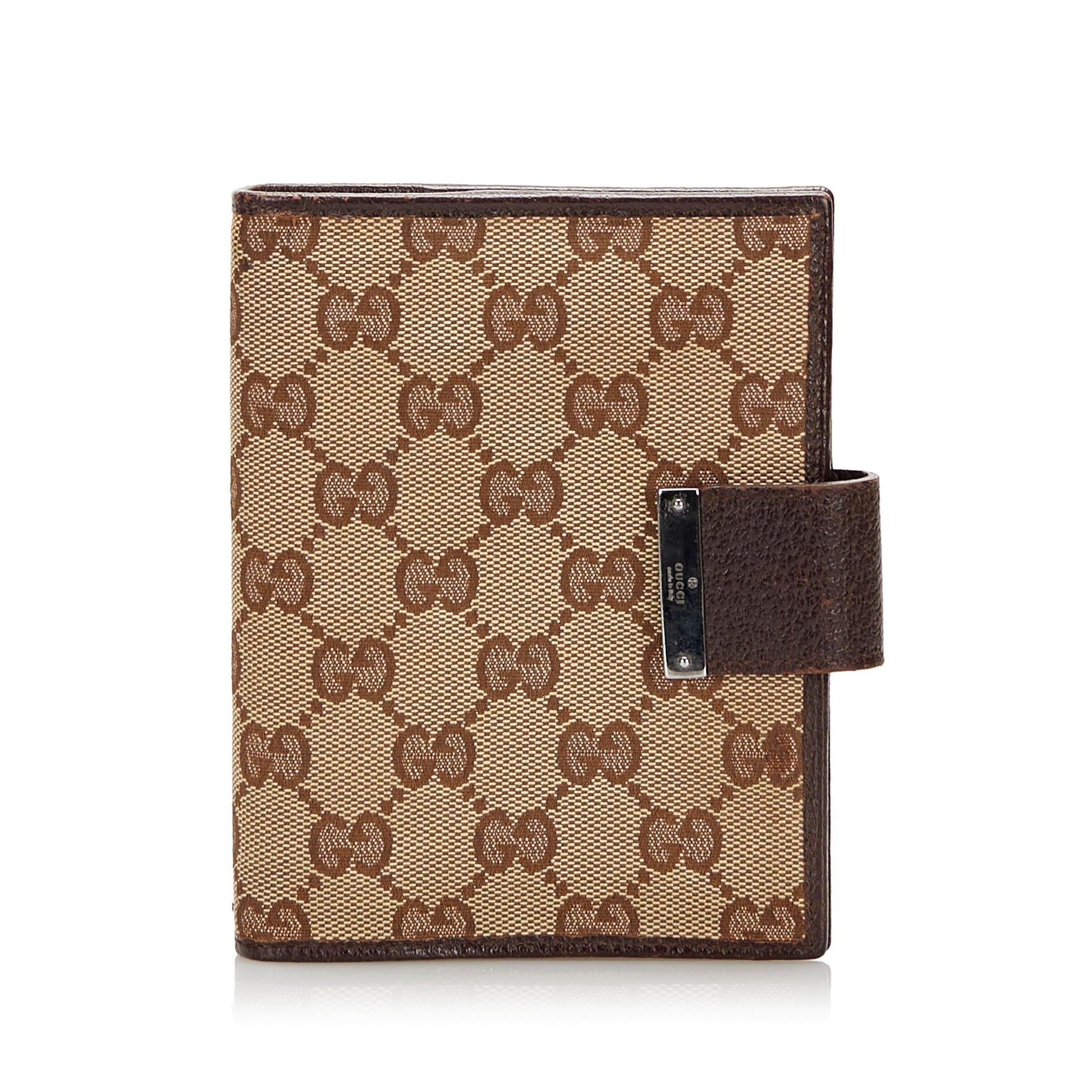 Gucci GG Notebook Cover SHG Leather Canvas Brown Small Handbag