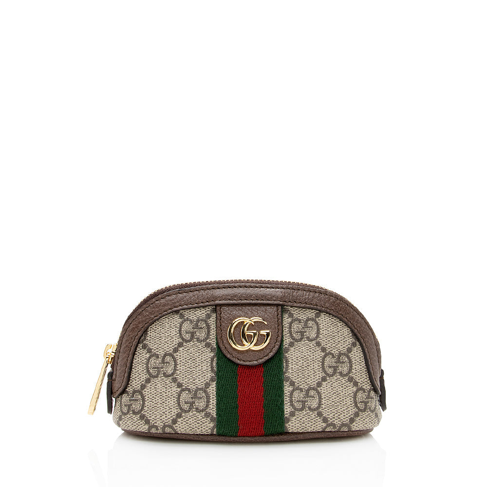 Gucci GG Ophidia Key Pouch SHF Leather Canvas Nylon Beige Accessory