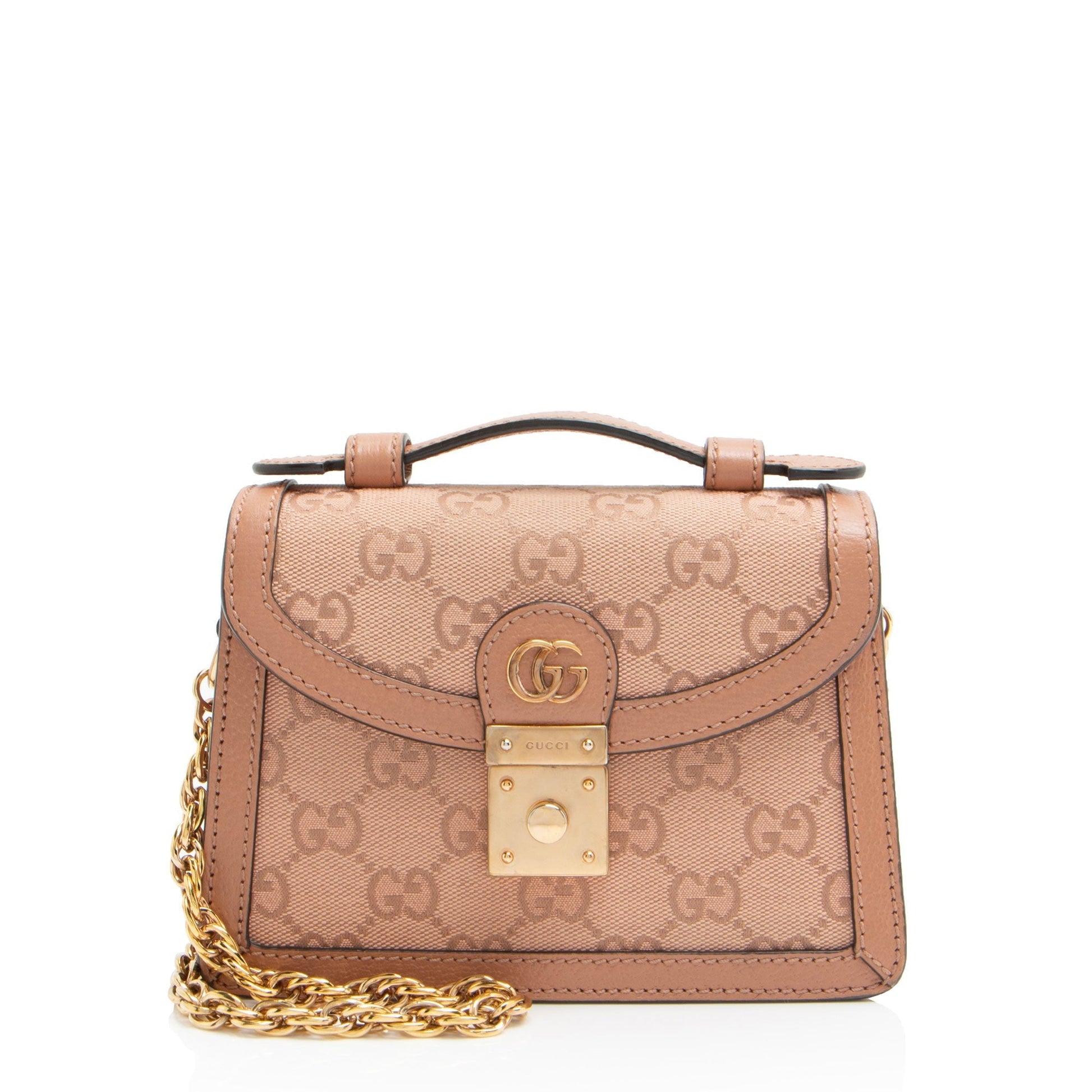 Gucci GG Ophidia Top Handle Leather Canvas Pink Mini Satchel Bag