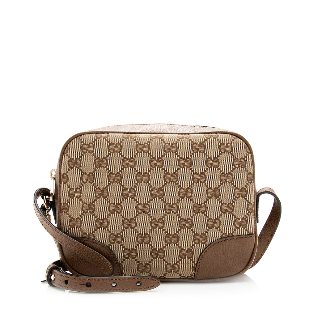 Gucci GG Original Bree Messenger SHF Leather Canvas Brown Beige Crossbody Bag