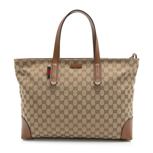 Gucci GG Original SHF-ksBIKd Leather Canvas Brown Large Tote Bag