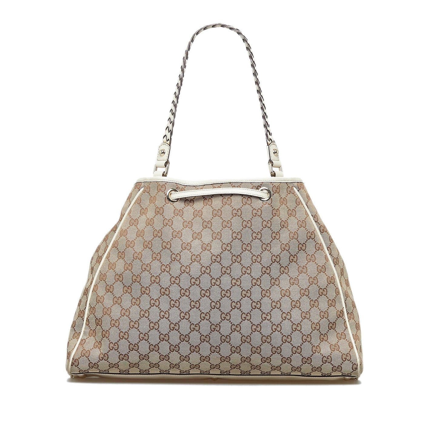 Gucci GG Peggy SHG-YDxBat Canvas Calf White Brown Tote Bag