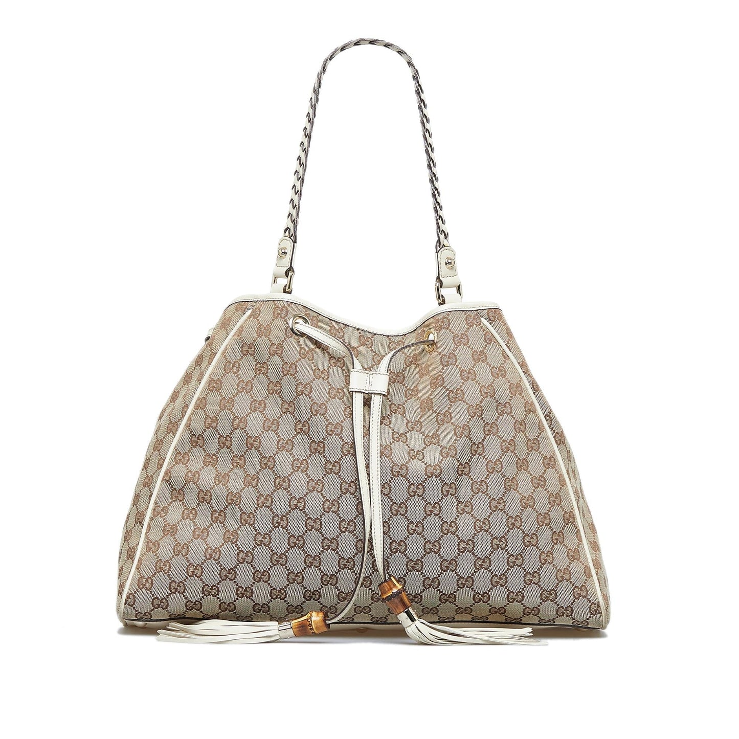 Gucci GG Peggy SHG-YDxBat Canvas Calf White Brown Tote Bag