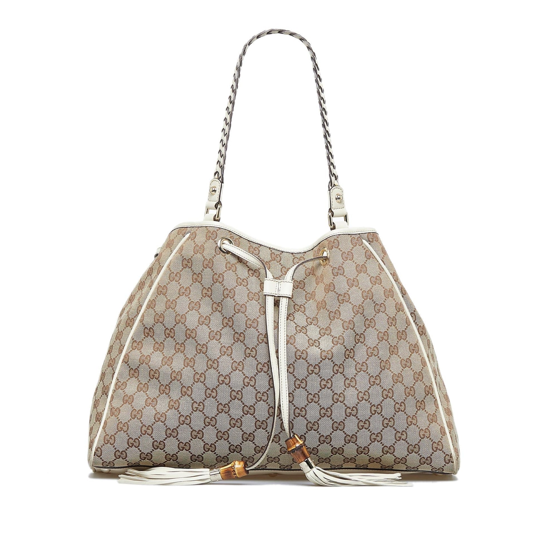 Gucci GG Peggy SHG-YDxBat Canvas Calf White Brown Tote Bag