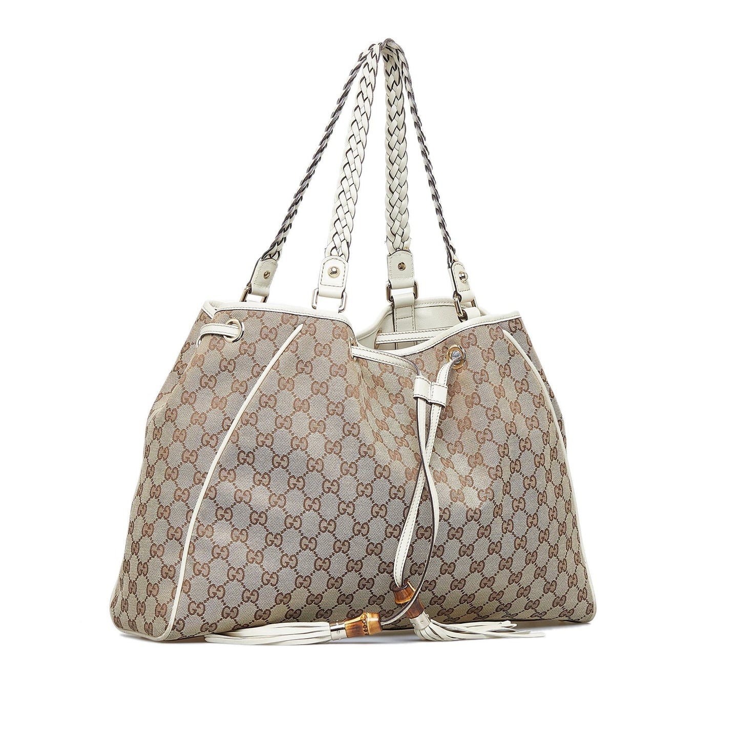 Gucci GG Peggy SHG-YDxBat Canvas Calf White Brown Tote Bag