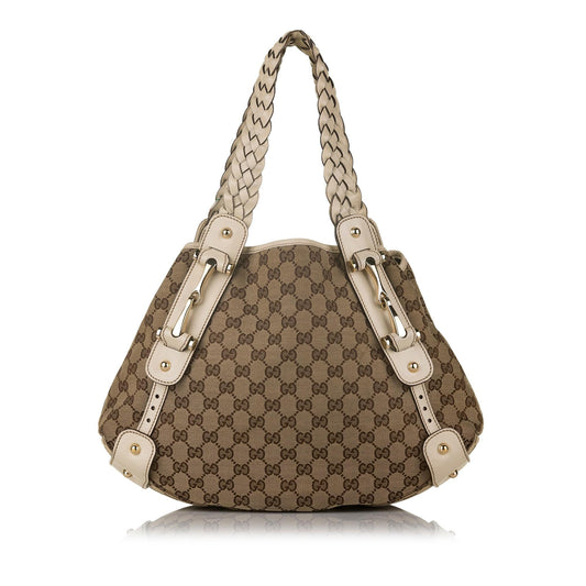 Gucci GG Pelham Horsebit SHG Canvas Calf White Brown Tote Bag