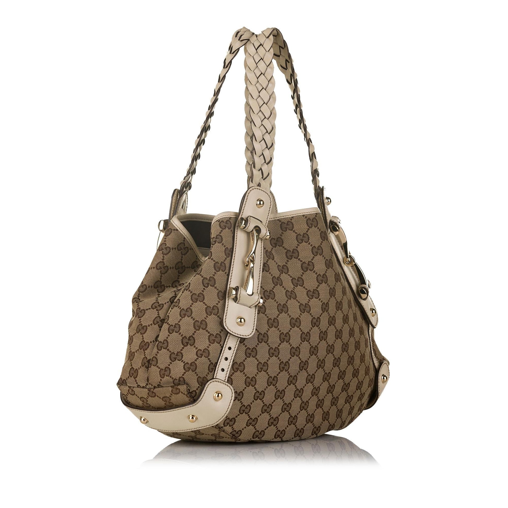 Gucci GG Pelham Horsebit SHG Canvas Calf White Brown Tote Bag