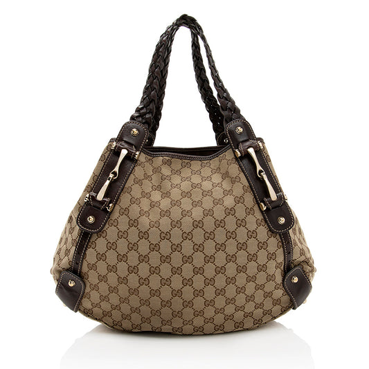 Gucci GG Pelham SHF Leather Canvas Brown Beige Shoulder Bag