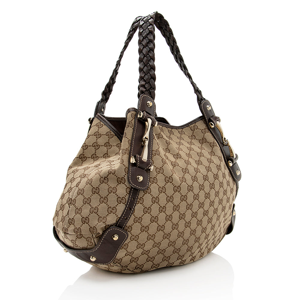 Gucci GG Pelham SHF Leather Canvas Brown Beige Shoulder Bag