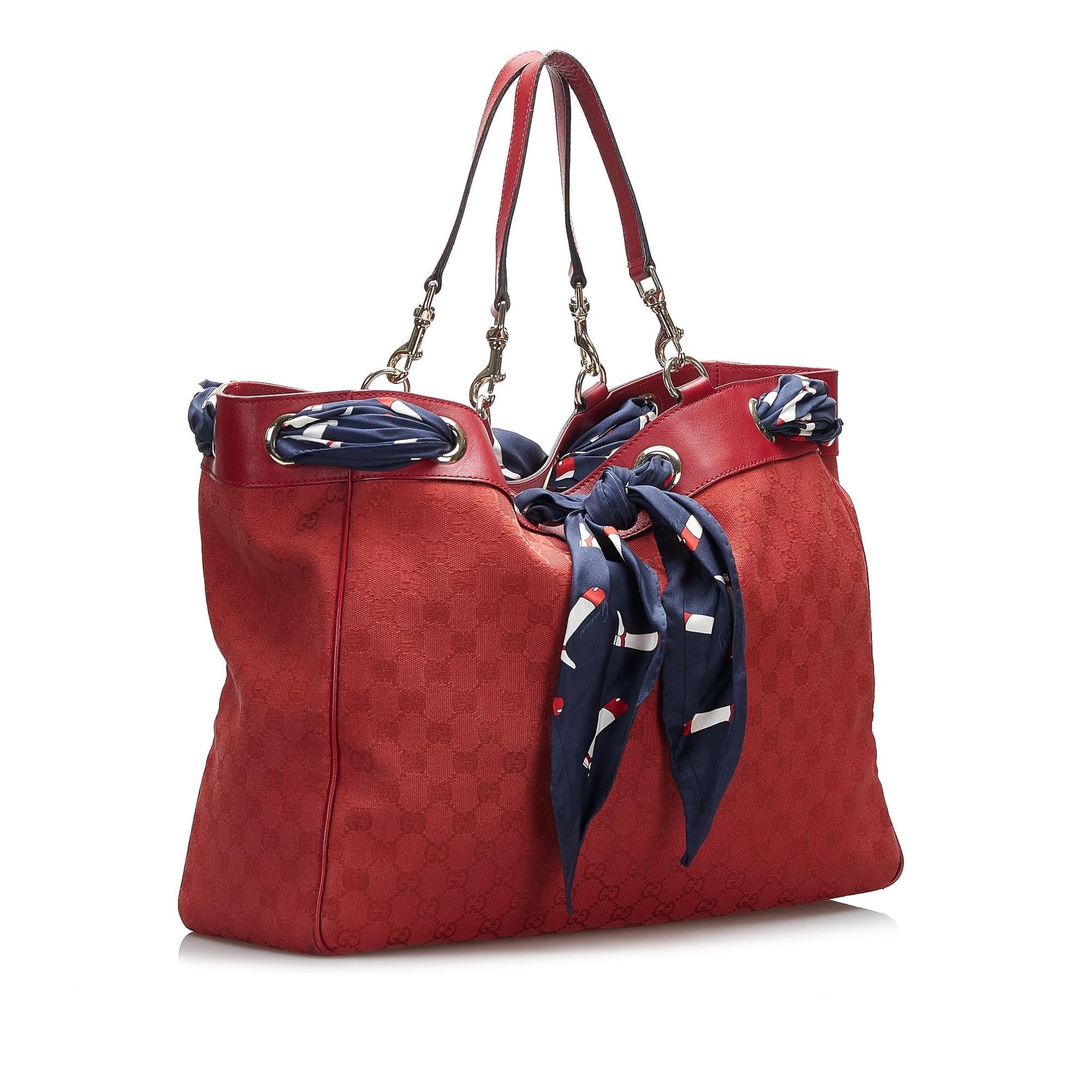 Gucci GG Positano SHG-I2eYwY Canvas Calf Red Tote Bag