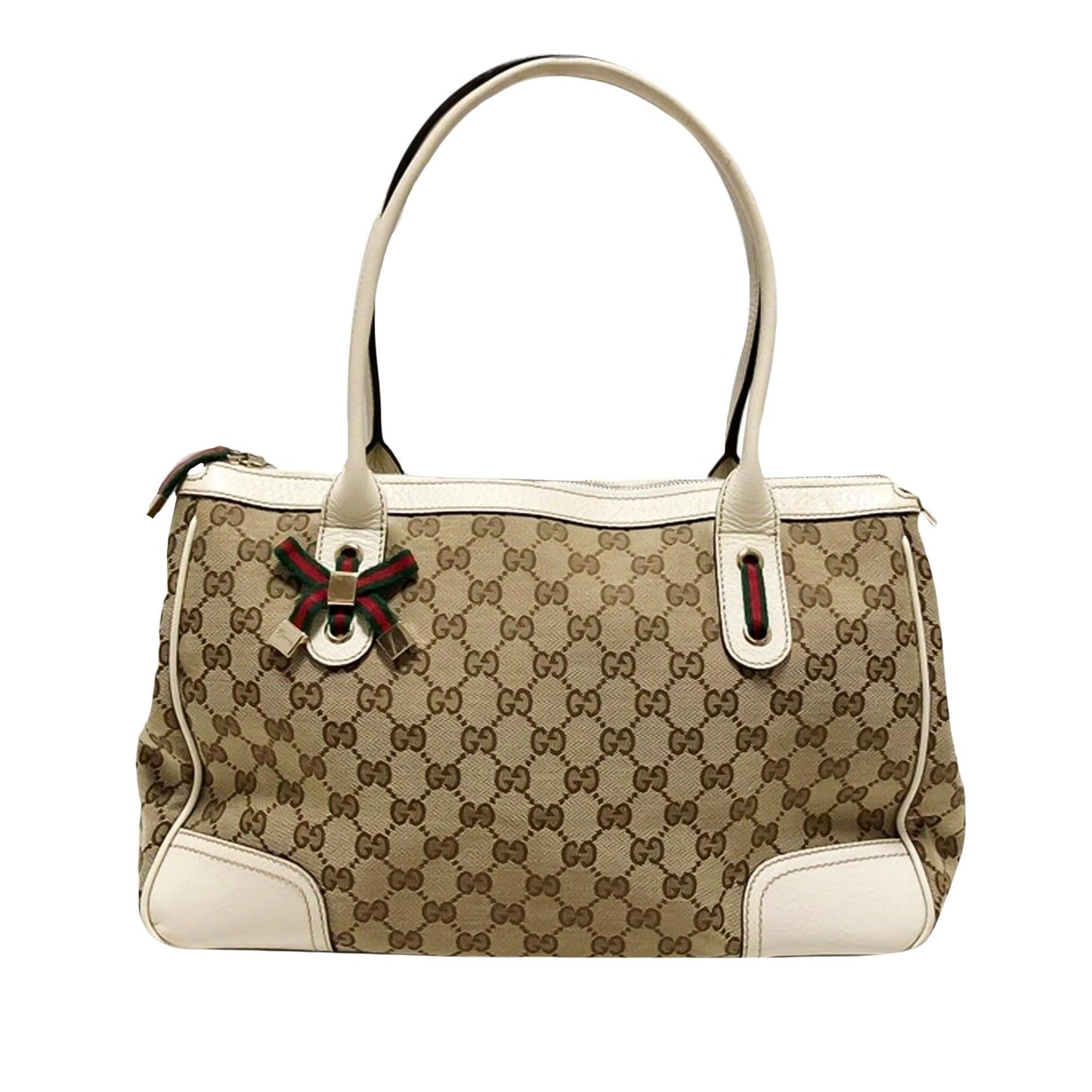 Gucci GG Princy SHG Canvas Calf White Brown Satchel Bag