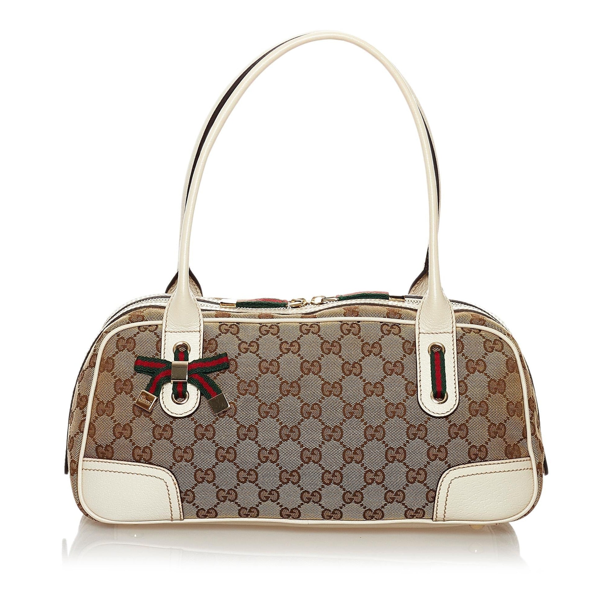 Gucci GG Princy SHG Canvas Calf White Brown Shoulder Bag