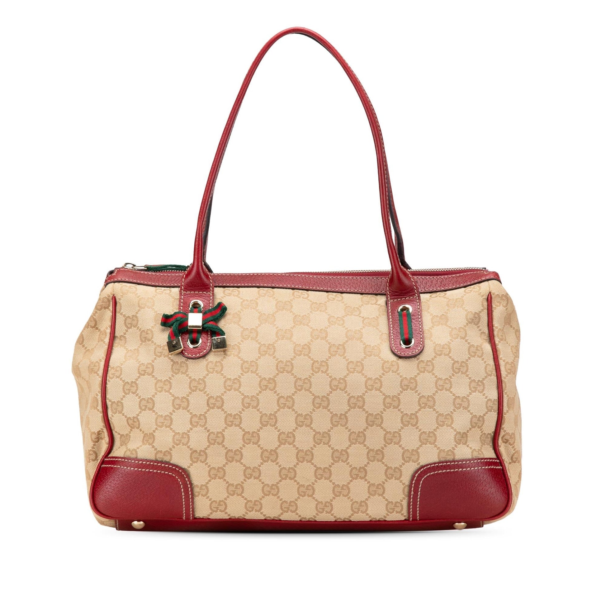 Gucci GG Princy Canvas Calf Brown Red Shoulder Bag Shoulder Bag