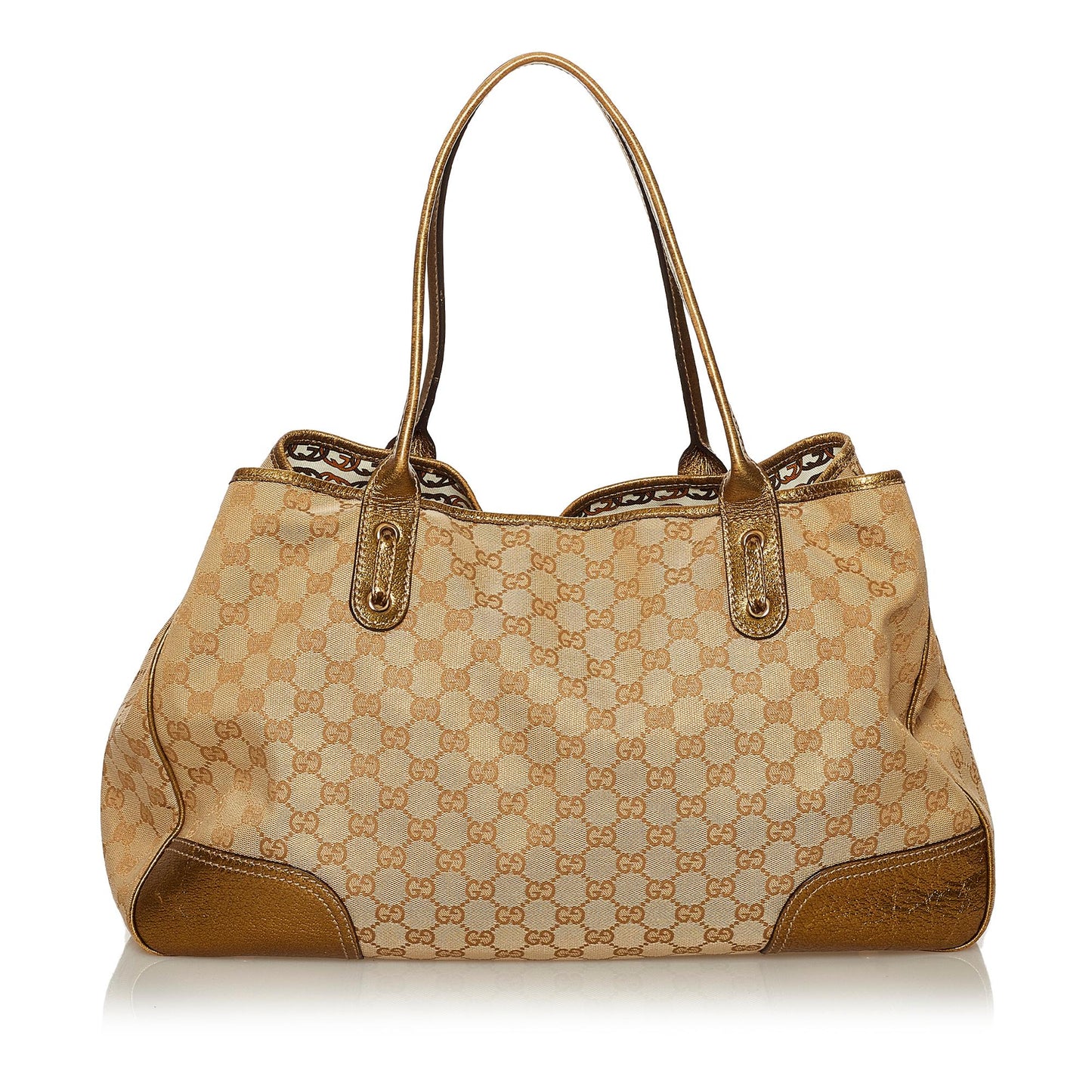 Gucci GG Princy SHG Canvas Brown Gold Tote Bag Bag Shg