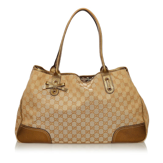 Gucci GG Princy SHG Canvas Brown Gold Tote Bag Bag Shg