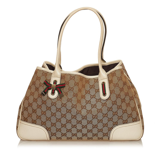 Gucci GG Princy SHG Canvas White Brown Tote Bag 5