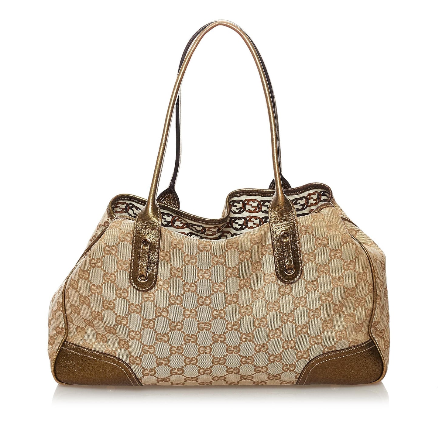 Gucci GG Princy SHG Canvas Calf Brown Gold Tote Bag 4