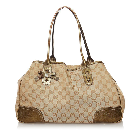 Gucci GG Princy SHG Canvas Calf Brown Gold Tote Bag 4