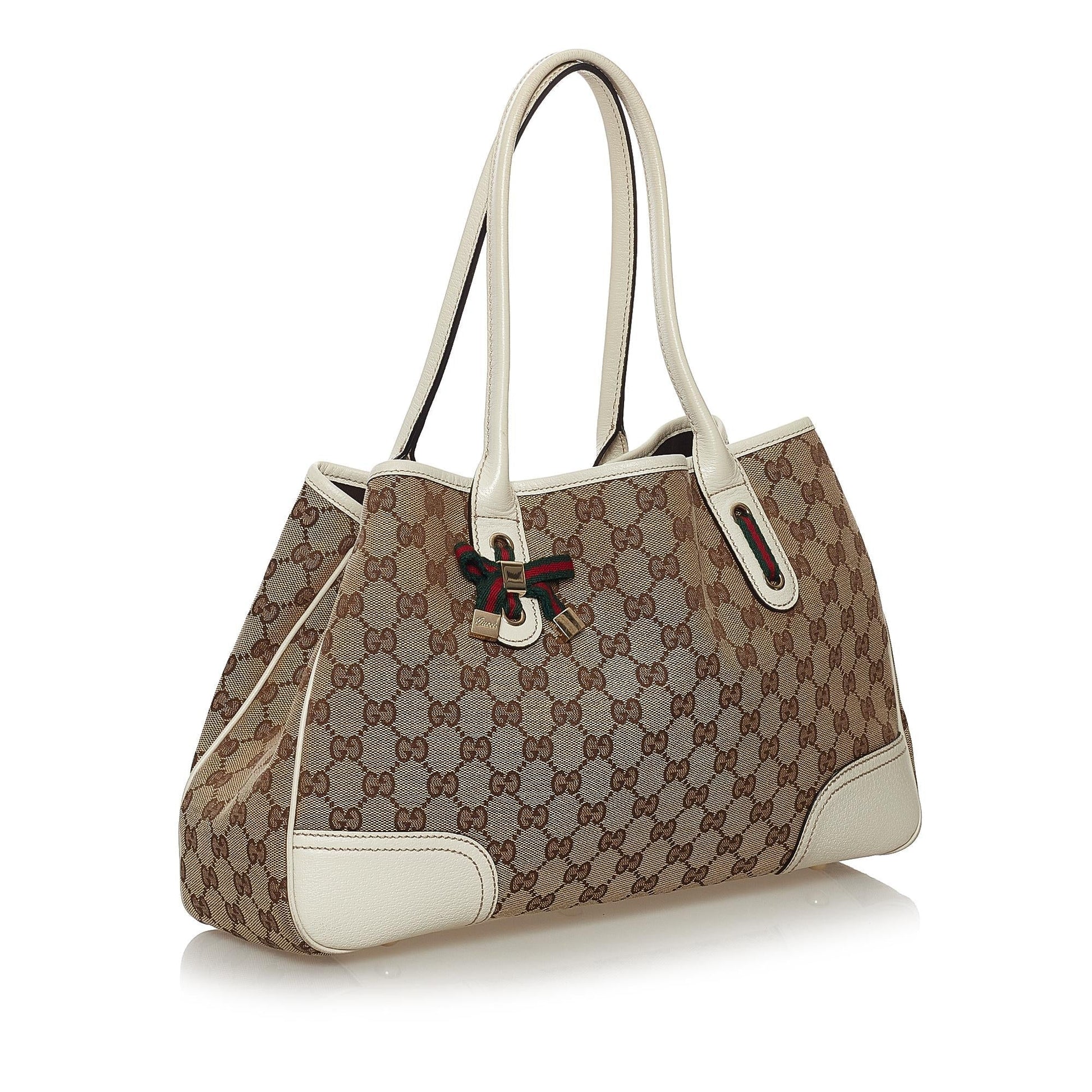 Gucci GG Princy SHG Canvas White Brown Tote Bag