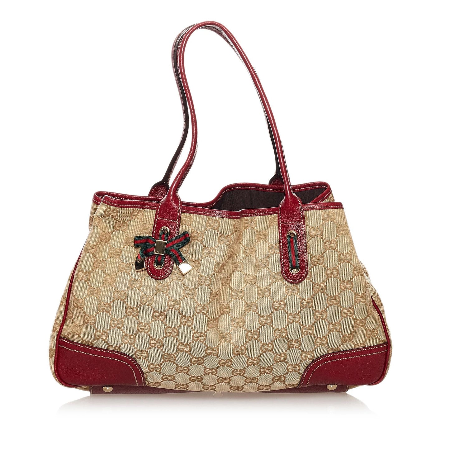 Gucci GG Princy SHG Canvas Brown Red Tote Bag Bag Shg