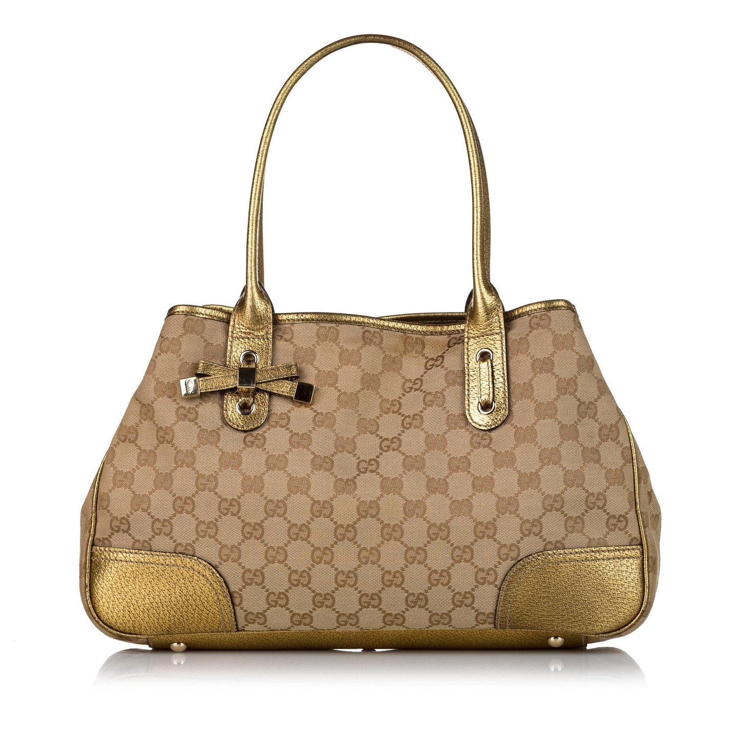 Gucci GG Princy SHG Canvas Calf Brown Gold Tote Bag