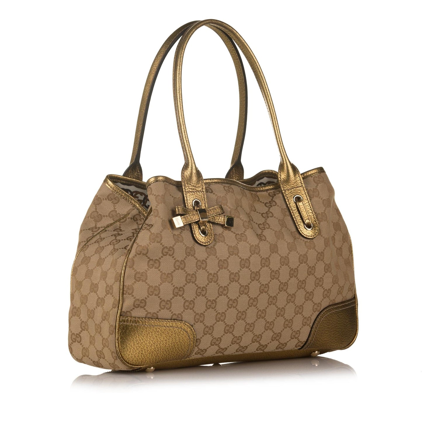 Gucci GG Princy SHG Canvas Calf Brown Gold Tote Bag
