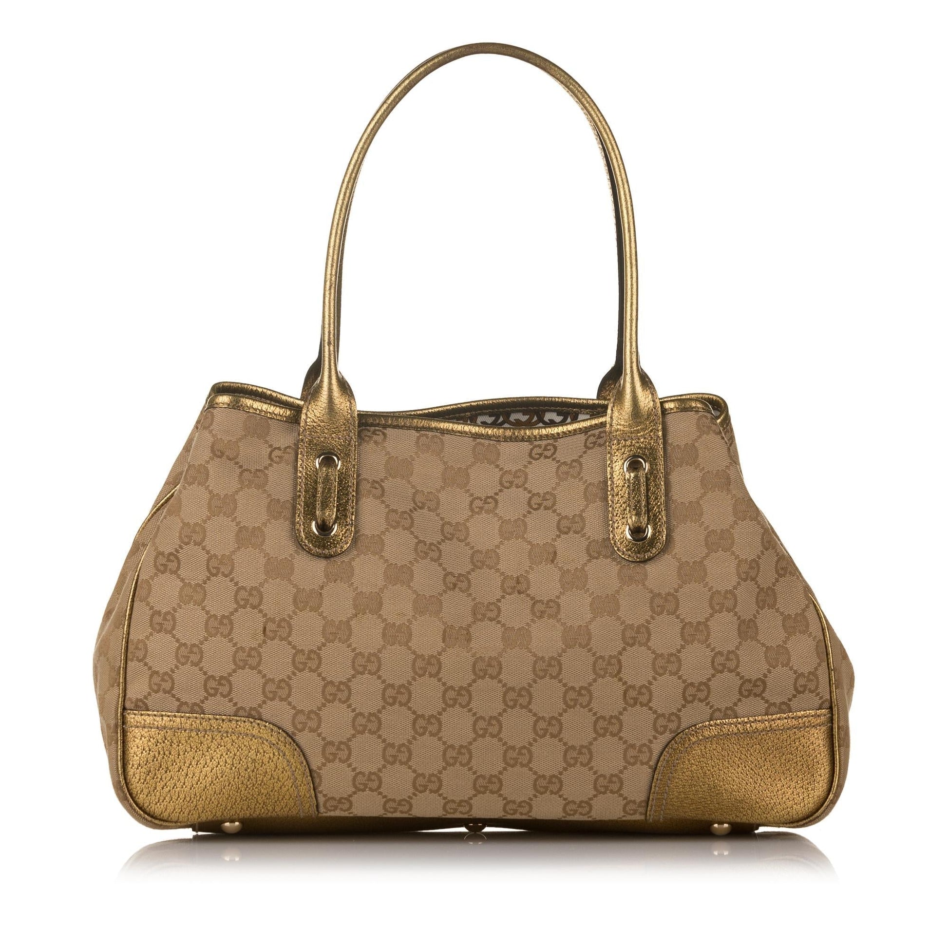 Gucci GG Princy SHG Canvas Calf Brown Gold Tote Bag Bag Shg