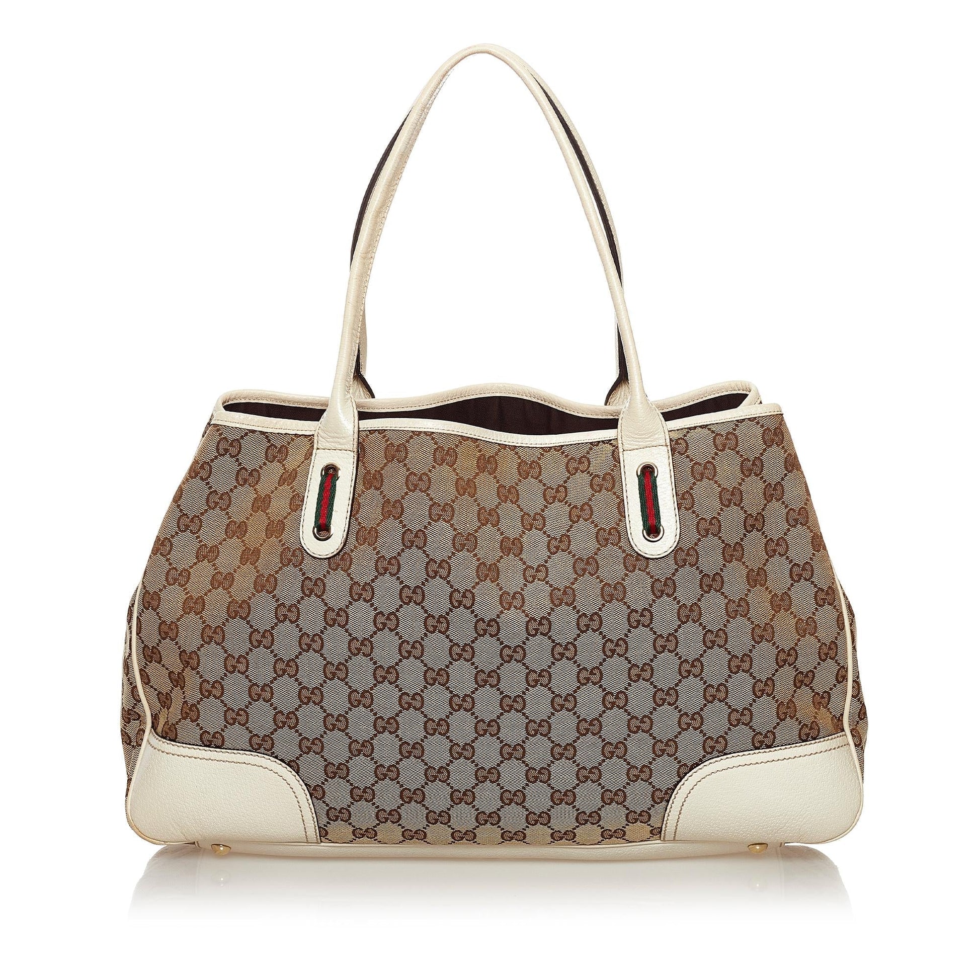 Gucci GG Princy SHG Canvas White Brown Tote Bag 3