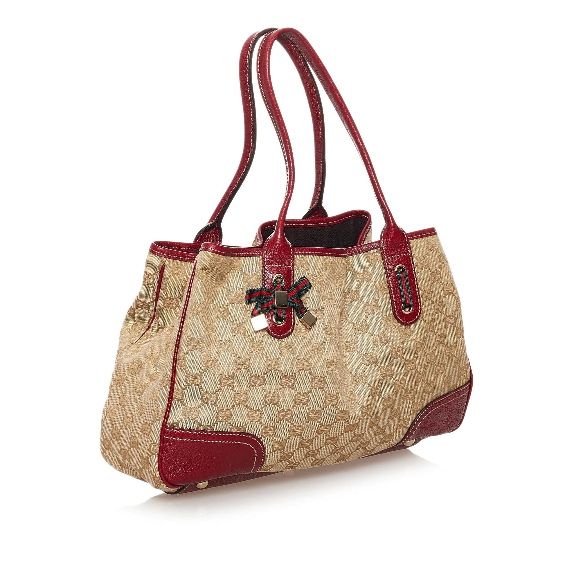 Gucci GG Princy SHG Canvas Brown Red Tote Bag