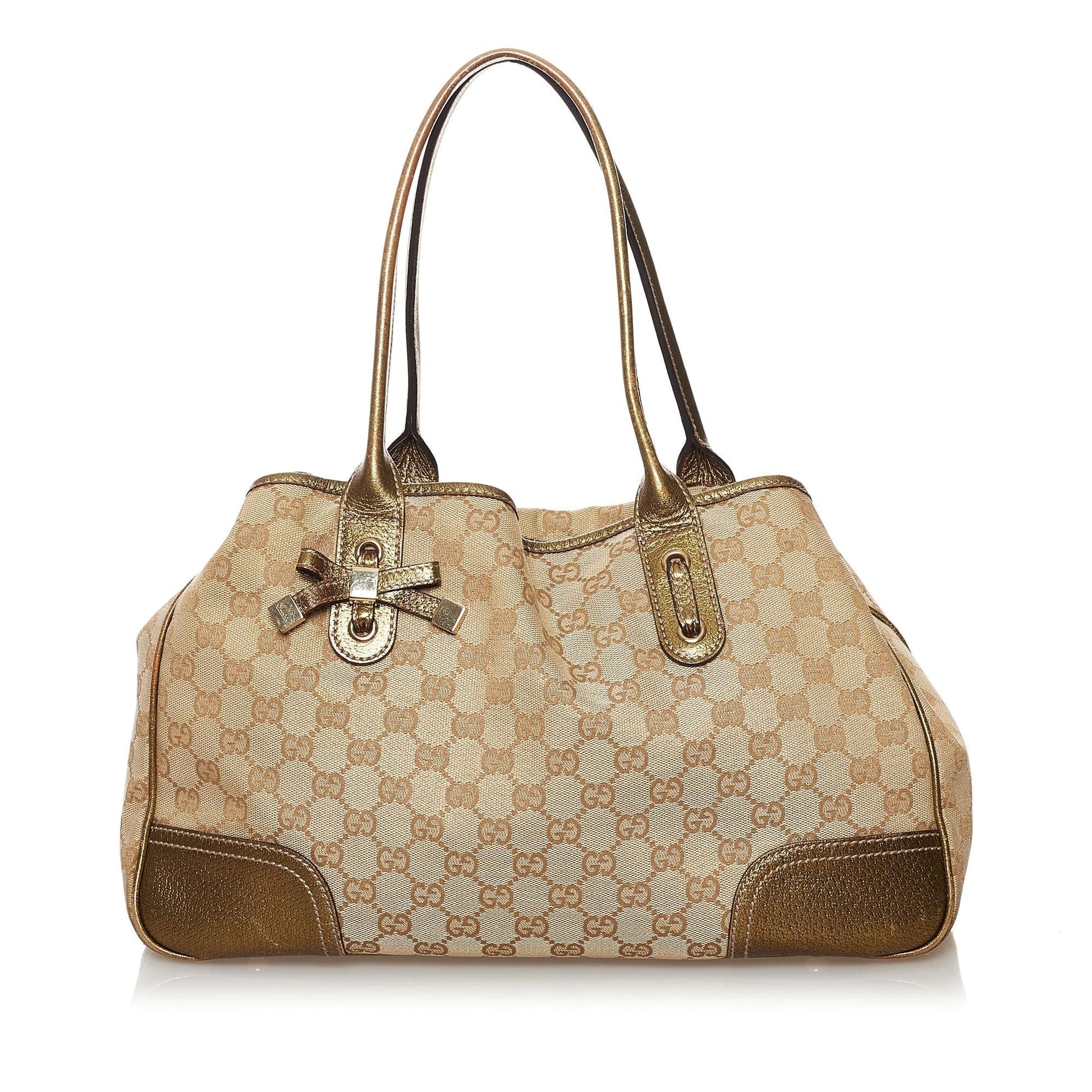 Gucci GG Princy SHG Canvas Calf Brown Gold Tote Bag 3