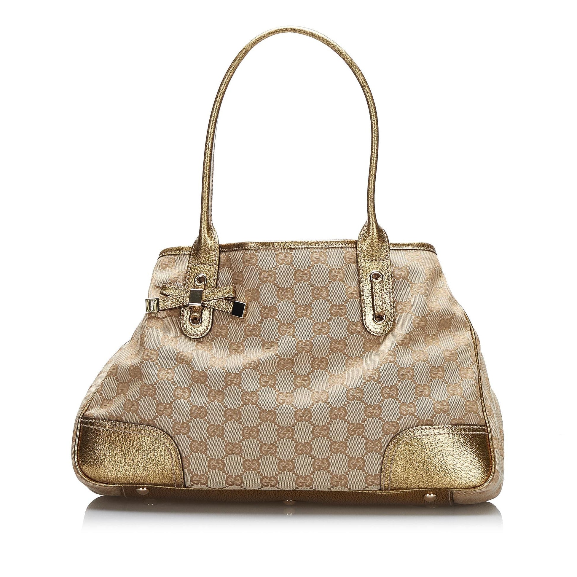 Gucci GG Princy SHG-x1Xfvy Canvas Calf Brown Gold Tote Bag