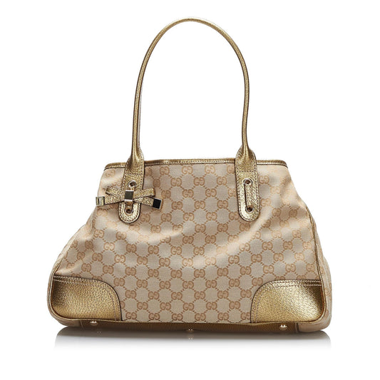 Gucci GG Princy SHG-x1Xfvy Canvas Calf Brown Gold Tote Bag