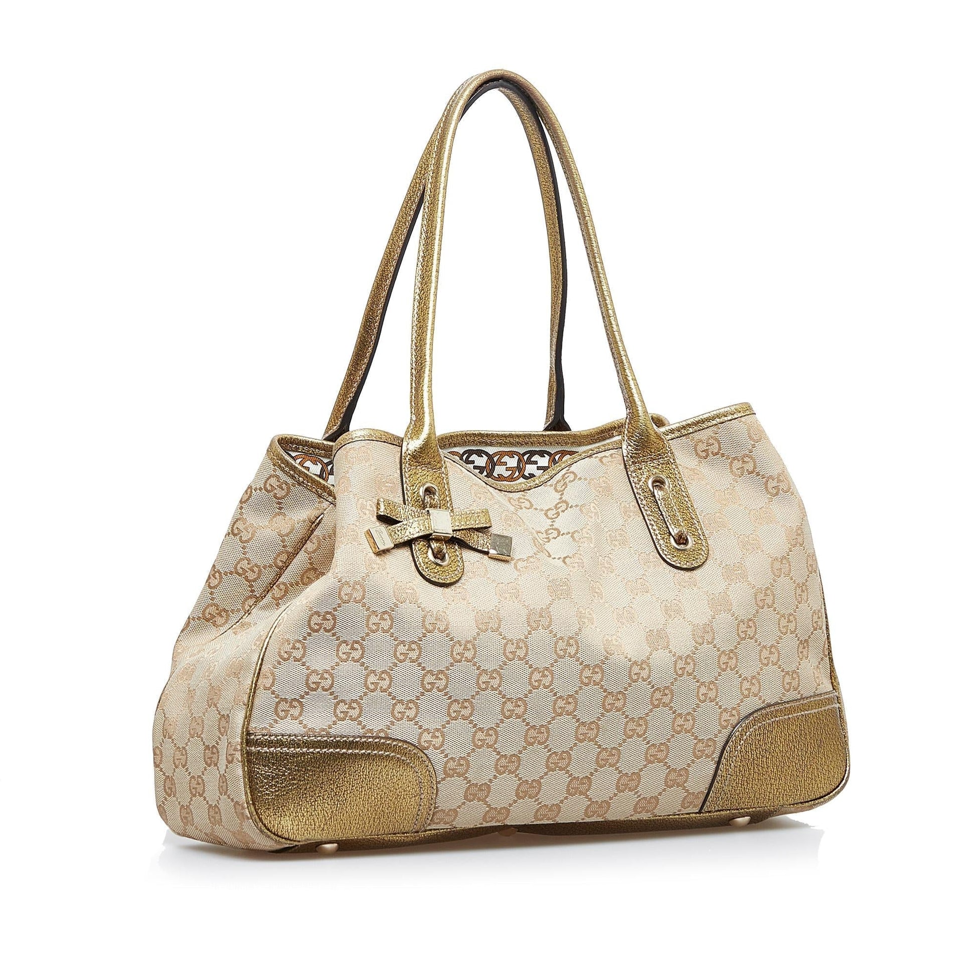 Gucci GG Princy SHG-9hZZzE Canvas Calf Brown Gold Tote Bag