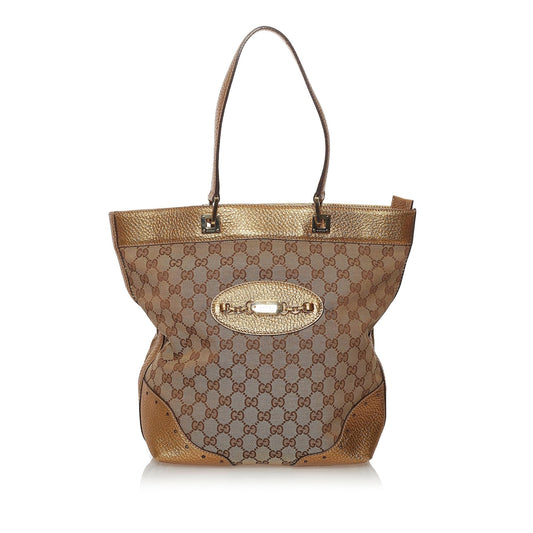 Gucci GG Punch SHG Canvas Calf Brown Gold Tote Bag