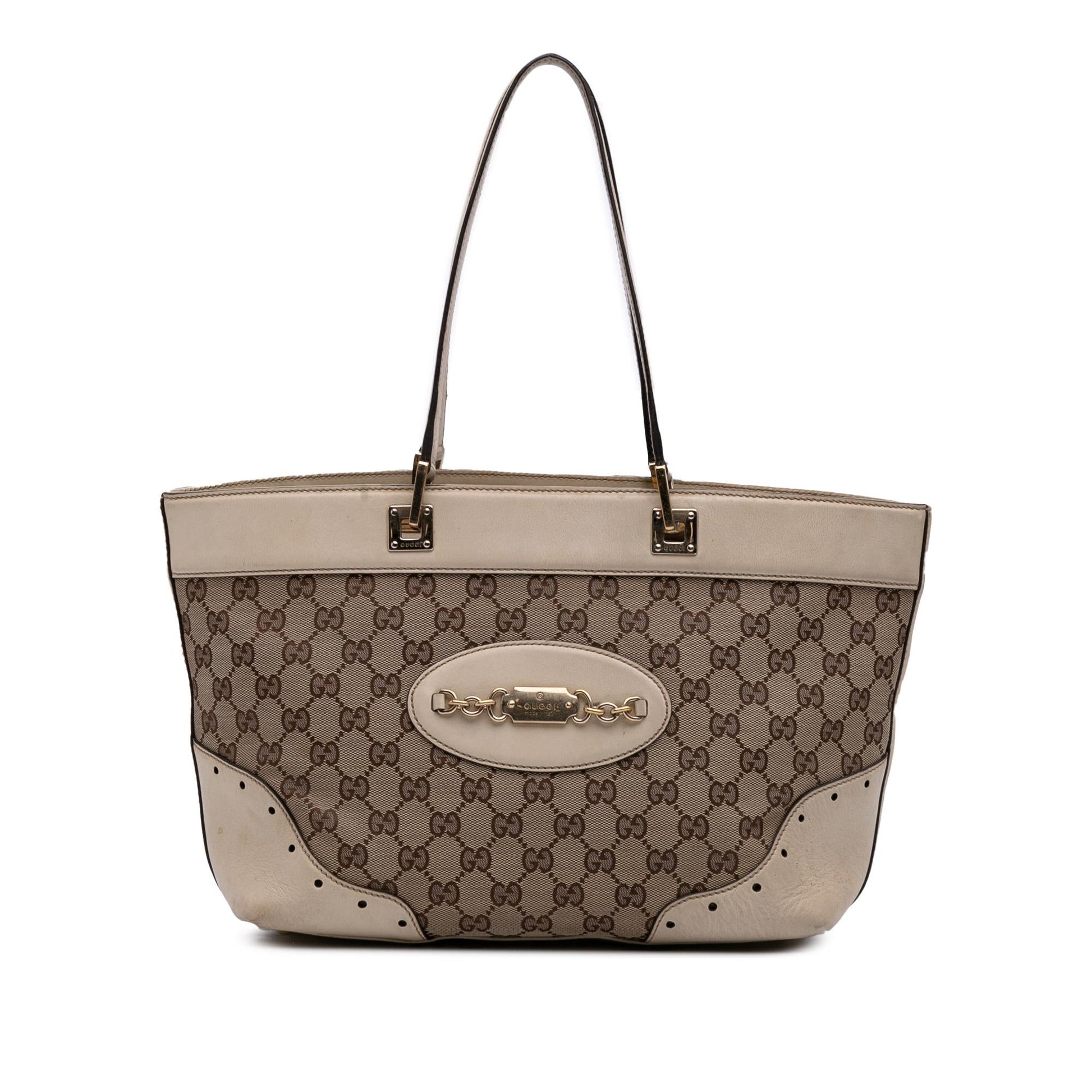 Gucci GG Punch Canvas Calf Brown Tote Bag Tote 1