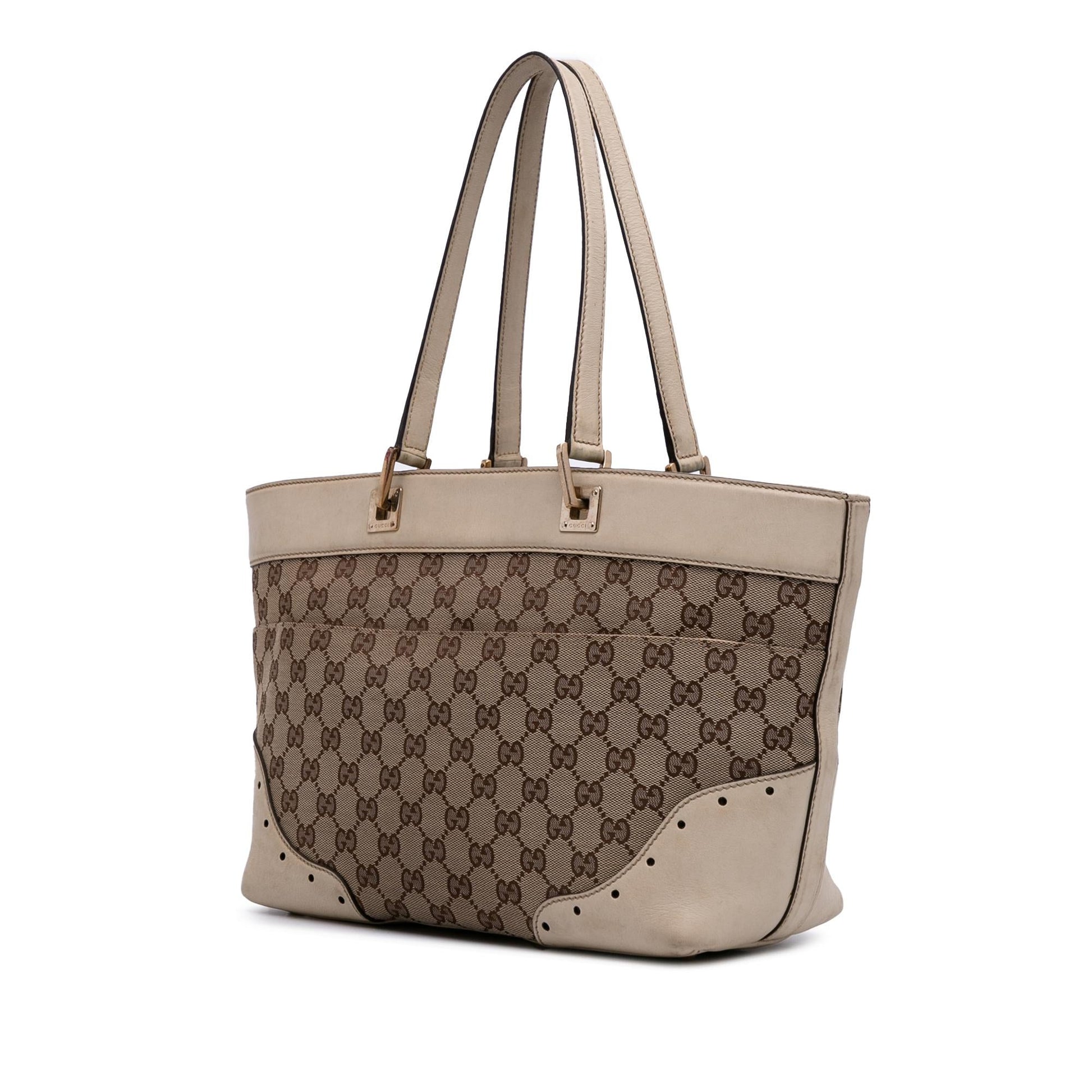 Gucci GG Punch Canvas Calf Brown Tote Bag Tote 1