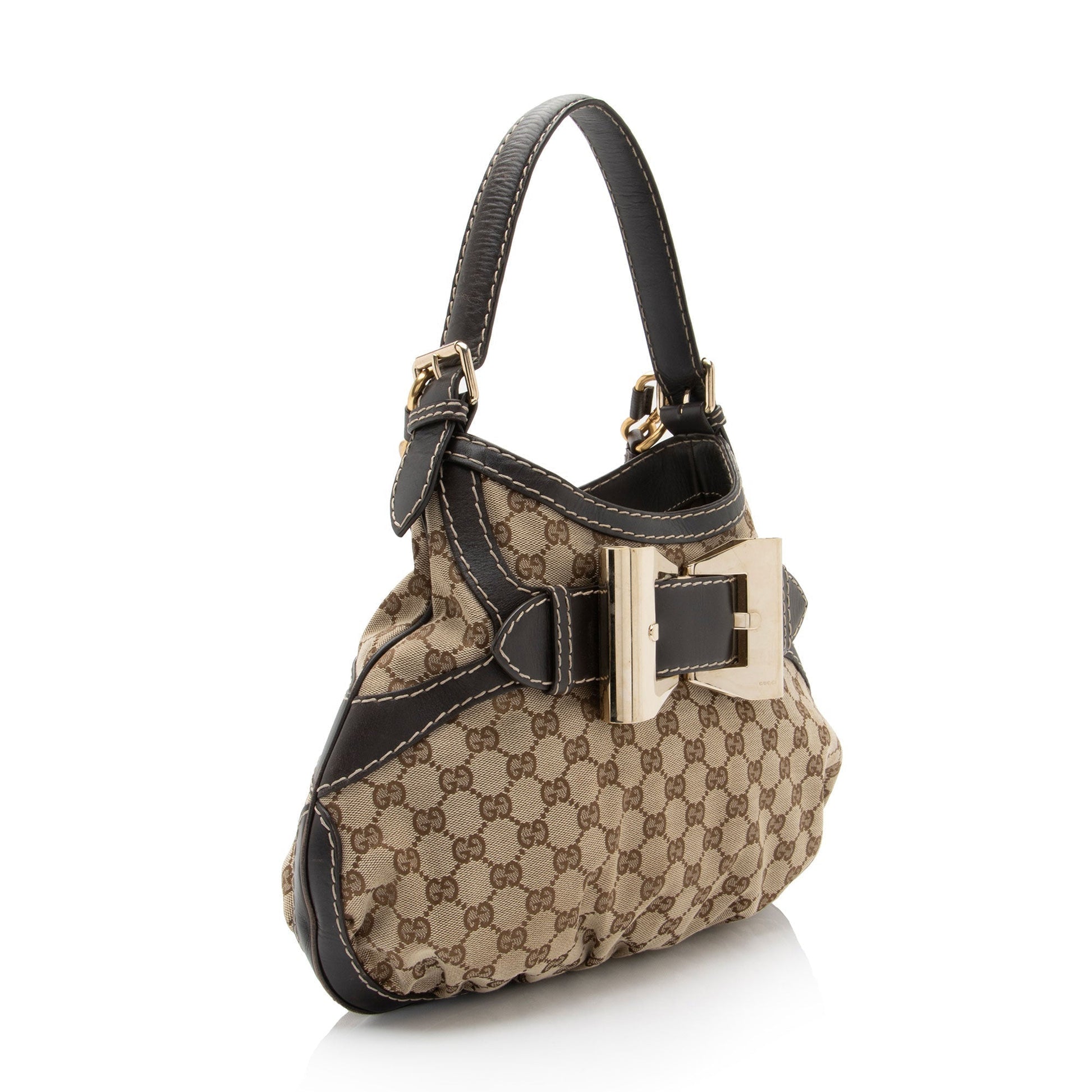 Gucci GG Queen SHF-ZWYQV0 Leather Canvas Brown Beige Shoulder Bag